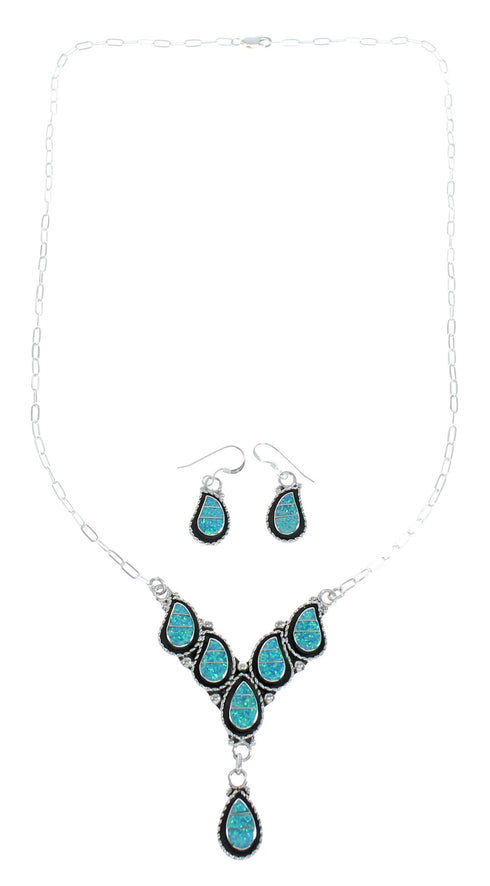 Zuni Sterling Silver & Opal Inlay Necklace Set SN20303